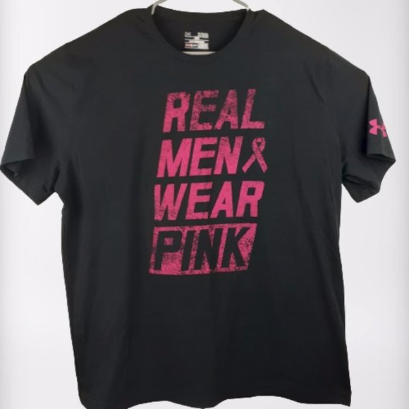 Under Armour Power In Pink HeatGear Mens T-Shirt "Real Men Wear Pink" Size XL - Picture 1 of 8